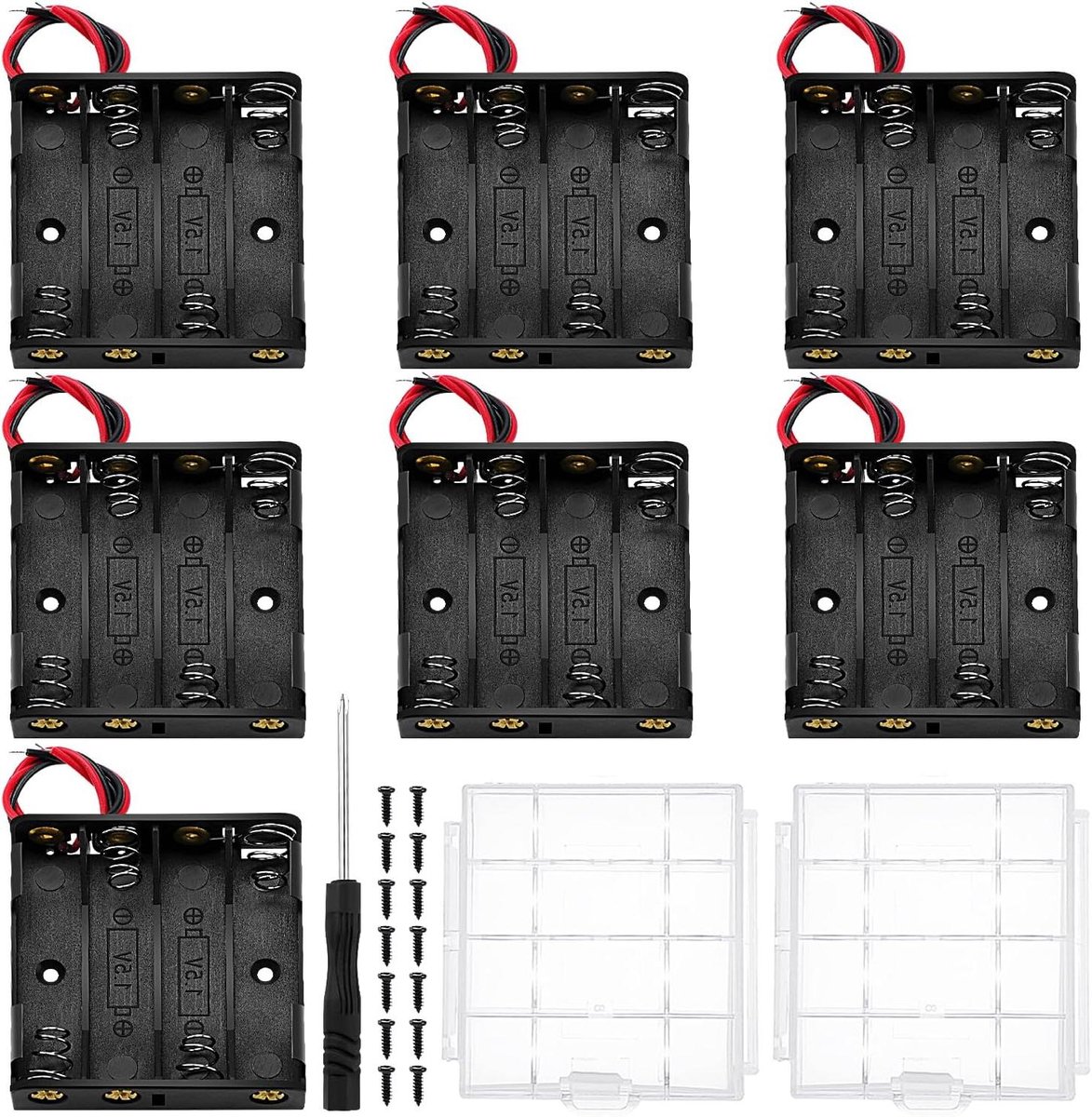 Batterijhouders AAA - Batterij Casing - Elektronica Projecten - Met Schroef en Schroevendraaier - 7 Stuks - Zwart