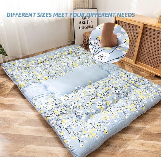 Vloermatras - Japanse futon - Comfortabel slapen - Hoge dichtheid schuim - Twin 99x203 cm - Kleine bloemen — afbeelding 5