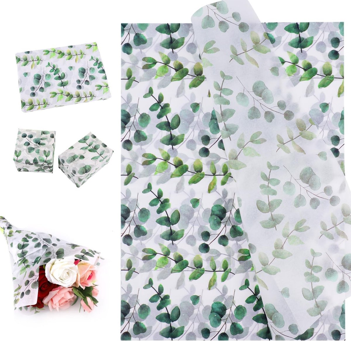 100 Vellen Inpakpapier 50x35cm Bohemian Stijl Groene Bladeren voor Verjaardagen, Bruiloften en Creatieve Projecten