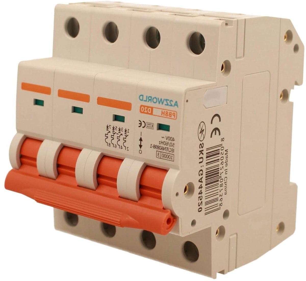 Driefasige Stroomonderbreker - Automatische Zekering - Beveiliging Installaties - Hoge Kortsluitvastheid - 4P 20A D20 - Grijs