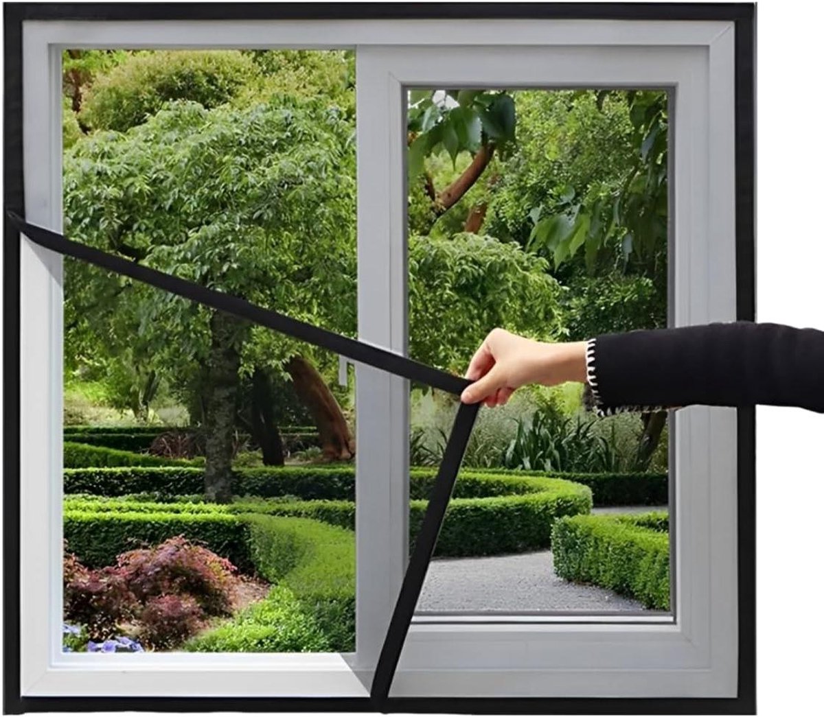 Vliegraamscherm - Insectenhor Raam - Buiten Zitten - Zelfklevende Bevestiging - 95x110cm - Zwart