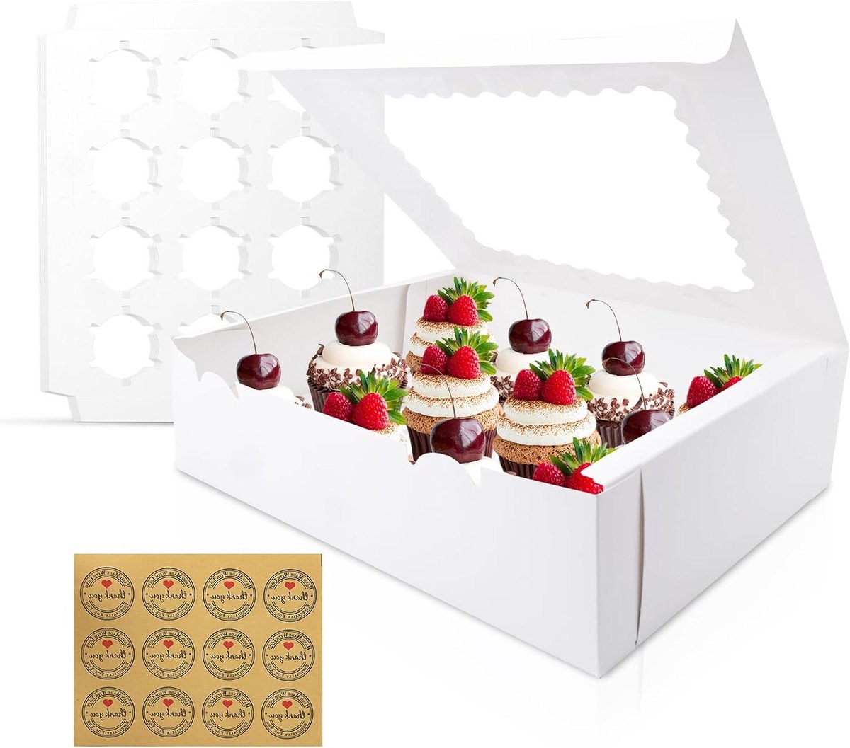 Cupcake Dozen Dozen - Muffin Dozen Bakdoos - Taartjes Presenteren - Met Venster - 12 Stuks - Wit