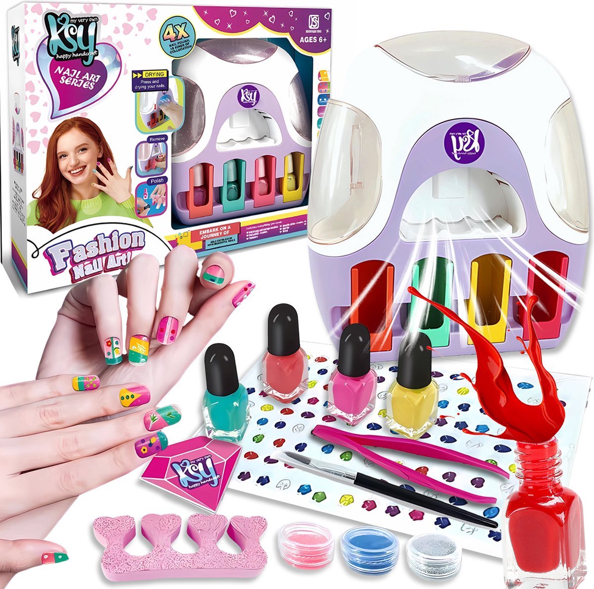 Learnlogic Ult 501 Nieuwe Nagelspeelset voor Meisjes met Droger Inclusief Afpelbare Nagellak Verjaardagscadeau voor Meisjes Feestdagencadeau voor Meisjes Geschikt voor Meisjes vanaf 6 Jaar Cadeau speelgoed 12 jarige meisjes bracelet maker juwelen