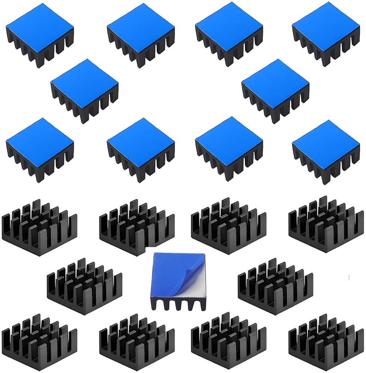 aladdien - Koellichaam - Aluminium radiator - Ideaal voor 3D-printer - Zwart - Thermische lijm - Geschikt voor elektronica - 20 stuks