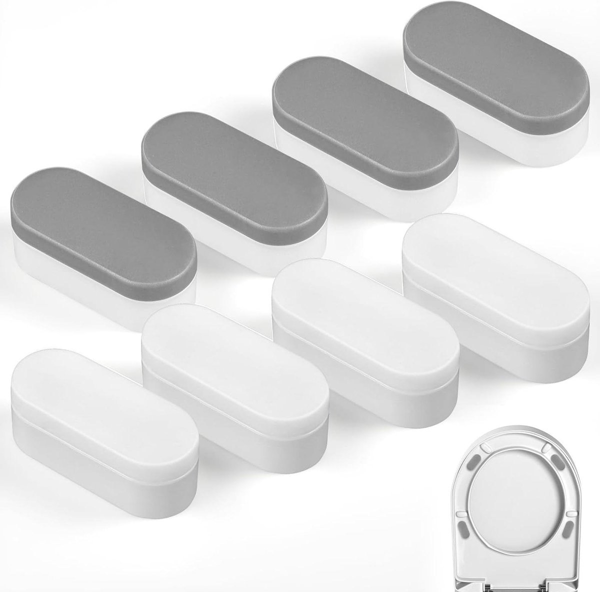 Toiletstoelbumpers - WC bril bumpers - Stabiliteit verhogen - Sterke zelfklevende - 8 stuks - Grijs Wit