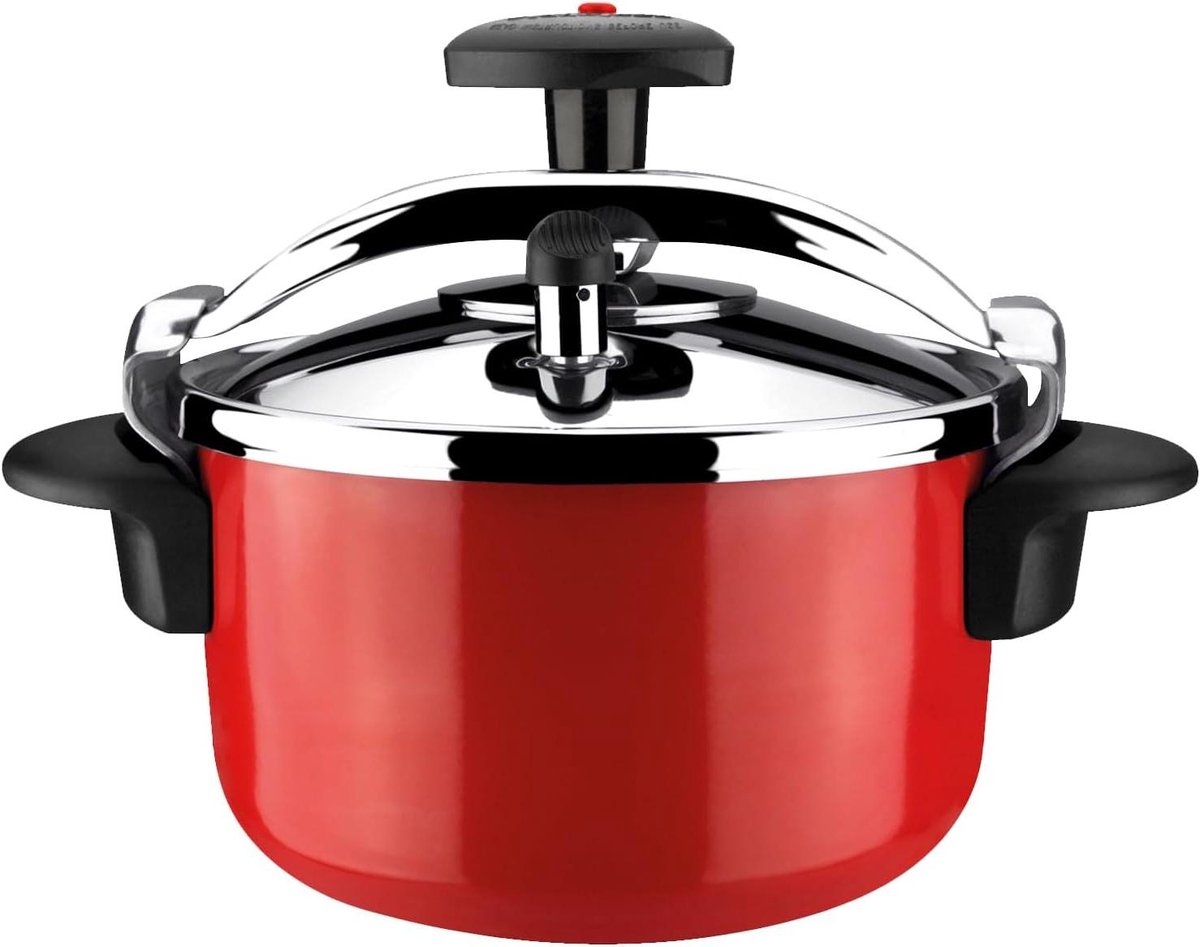 Snelkookpan Rood - Drukpan Koken - Gezond Koken - Draahendel - 4 Liter - Rood