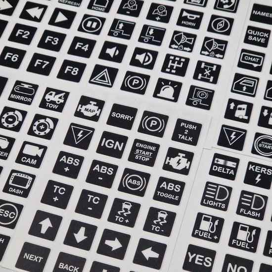 Simracing Sticker Vel - Iconen Stickers - Simulator Inrichting - Lichtdoorlatende Pictogrammen - 17.5mmx17.5mm - Zwart Transparant van Merkloos — afbeelding 2