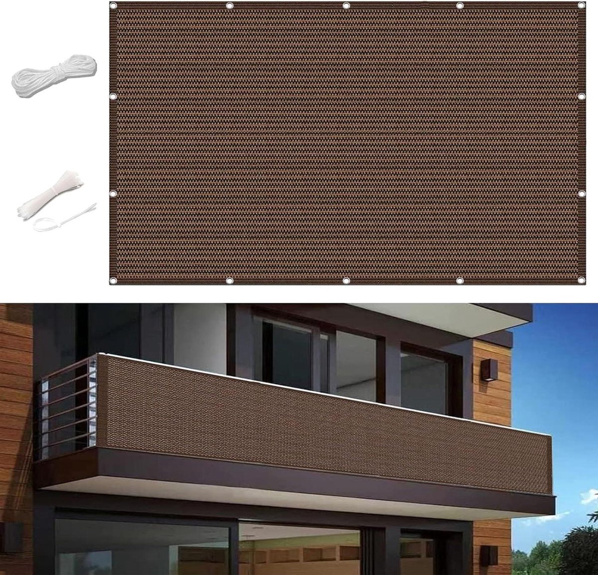 Balkonafdekking - Privacyzeil Balkon - Inkijk Voorkomen - Ademend Weerbestendig Materiaal - 90 x 350 cm - Bruin