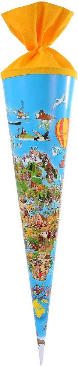 Schoolzak met wereldkaart - Cadeauzak Snoepzak - Eerste schooldag - Versterkt lakkarton - 70 cm - Meerkleurig