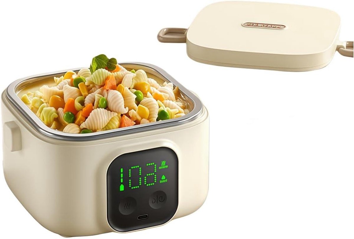 Draagbare Lunchbox - Elektrische Voedselwarmer - Lunch Opwarmen - 7-Traps Timer - 500ml - Zilver