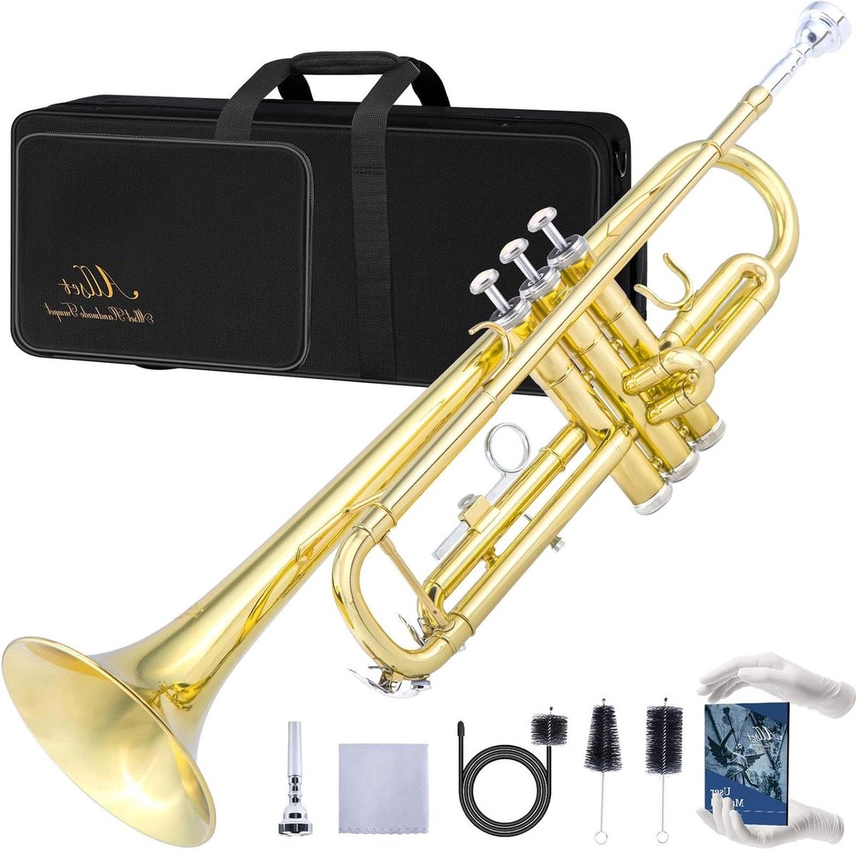 Bb Trompet - Beginner Trompet - Muziek Maken - Monel Zuigers - 12 x 12 x 56.5 cm - Satijn Goud