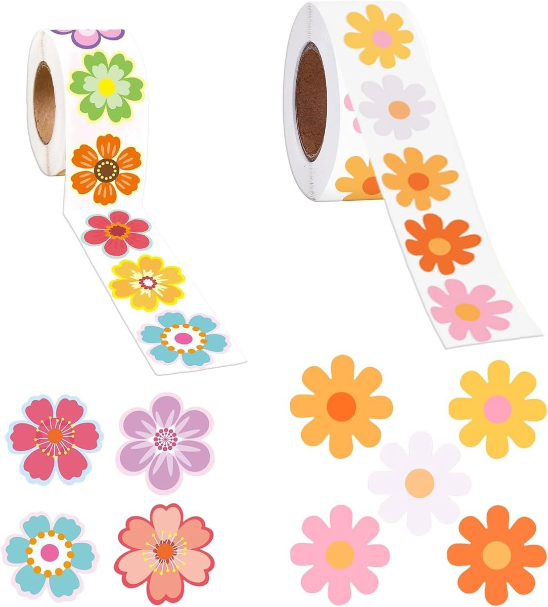 Schattige bloemenstickers voor scrapbooken, notitieboeken, kaarten en cadeauverpakking - 2 rollen