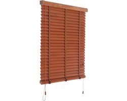 Houten Jaloezieën - Raambekleding Luiken - Licht en Privacy Regelen - Natuurlijk Massief Hout - 100x240cm - Bruin