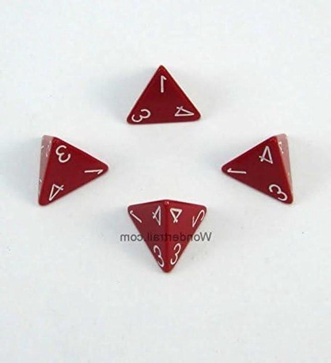 Vierzijdige Dobbelstenen - D4 Dobbelstenen - Spelavonden - Ondoorzichtig Rood - 16mm - Rood