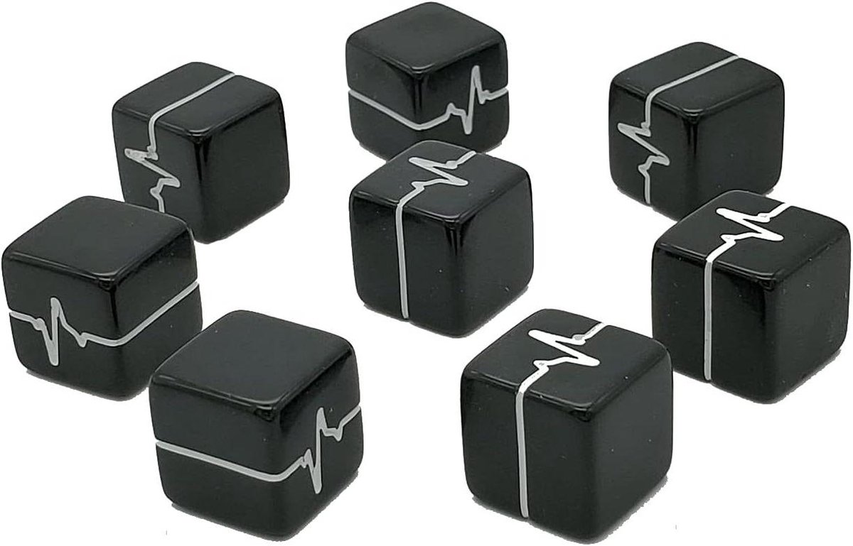 Dobbelstenen Set - Hartslag Dobbelstenen - Tabletop Gaming - Hartslag en Vlakke Lijn - 8 Stuks - Zwart