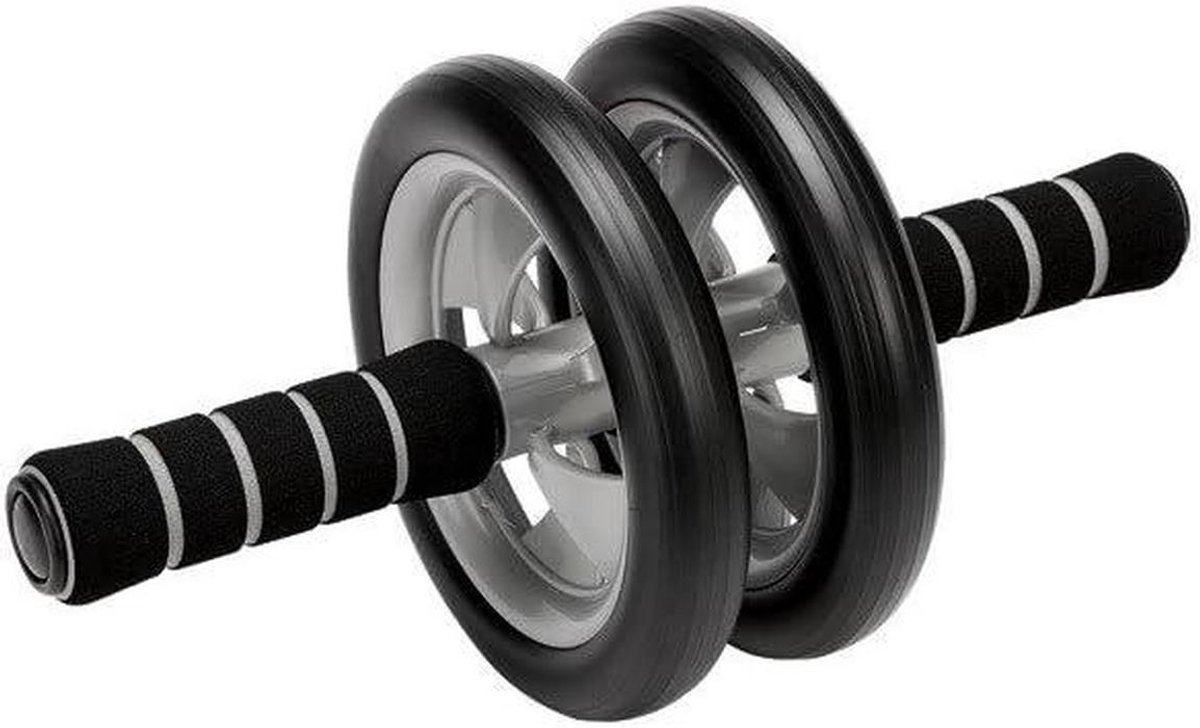 Fitnesswiel - Buikspierroller - Core Training - Verstelbare Grepen - 17.5 cm Diameter - Zwart