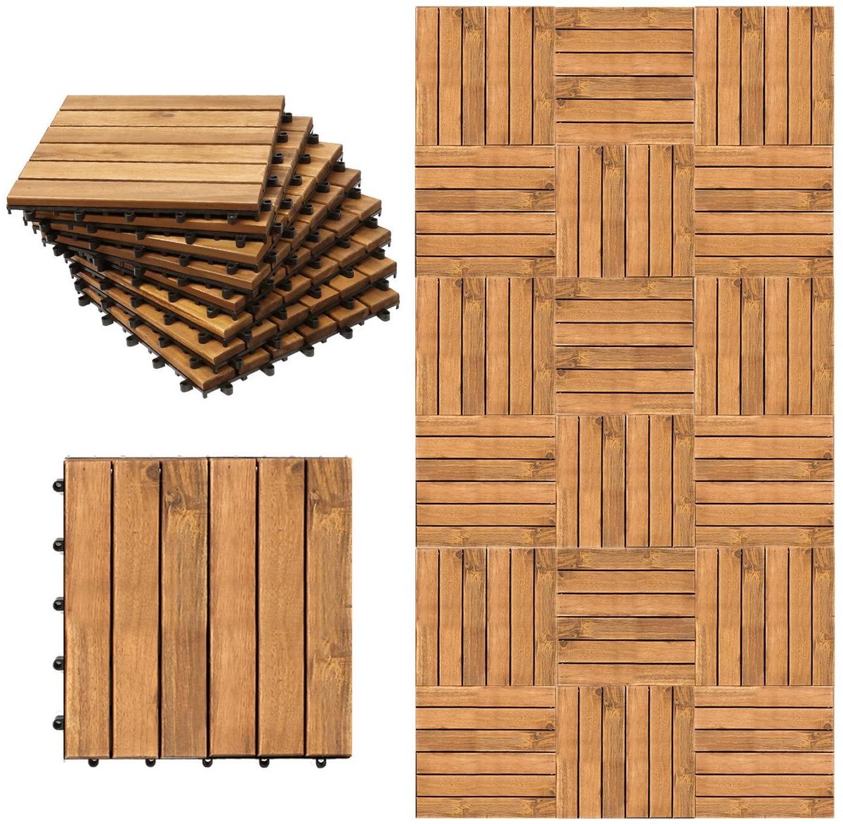 Acaciahouten tegels - Klik vloer - Balkon terras - Drainage systeem - 30 x 30 cm - Bruin