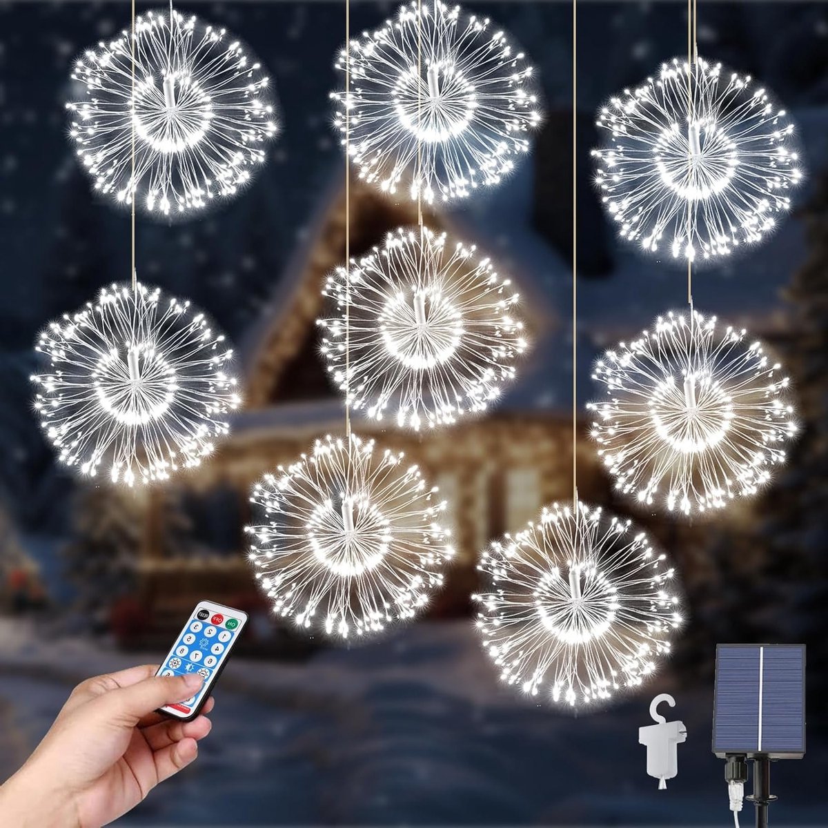 8x Oplaadbare LED Solar Tuinverlichting met 800 LED's, 8 Verlichtingsmodi en Afstandsbediening voor Buiten, Feest, en Decoratie