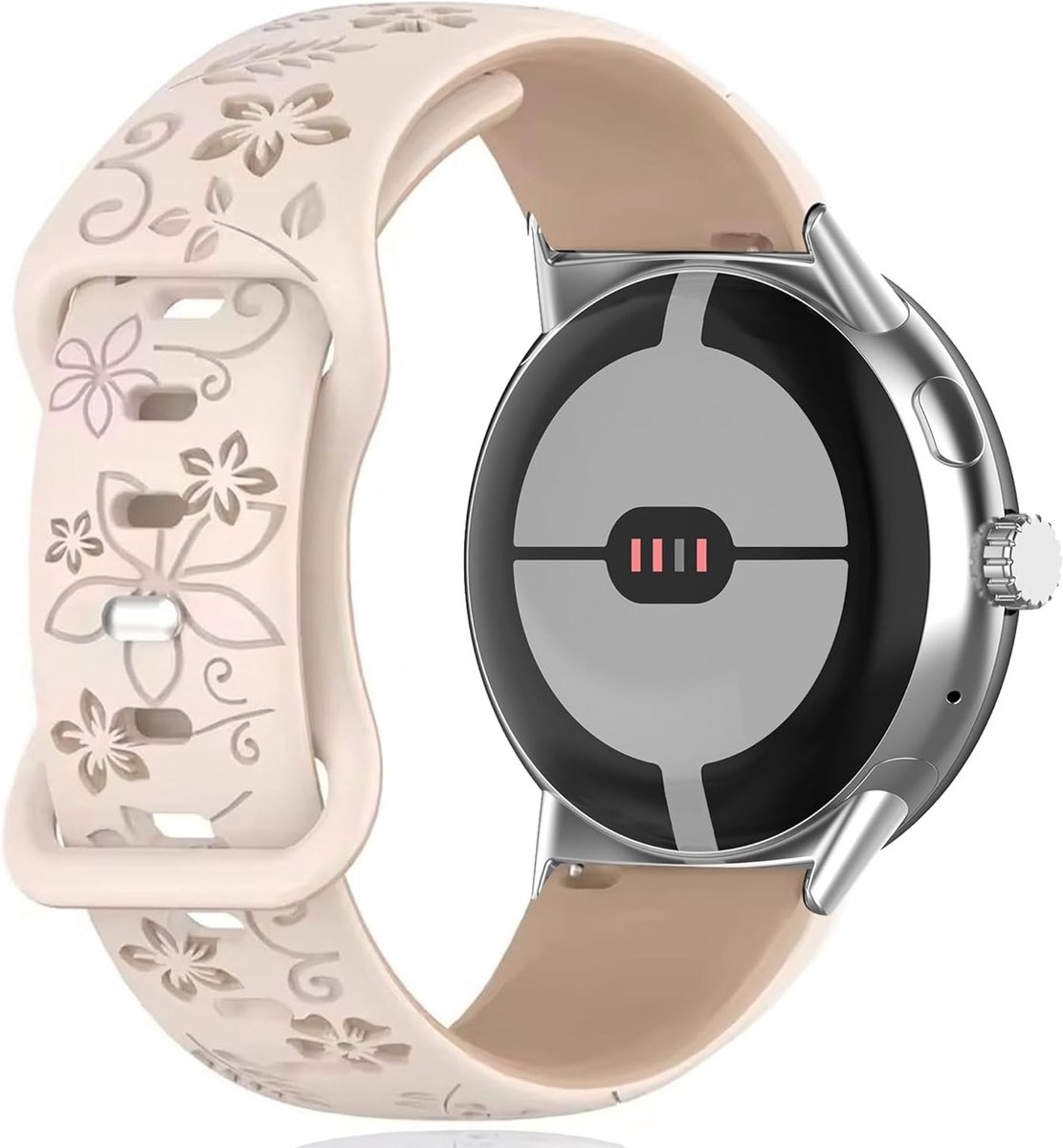 Elegante Tweekleurige Siliconen Sportband met Bloemenmotief voor Google Pixel Watch 4 en 2, Perfect voor Activiteiten en Dagelijks Gebruik