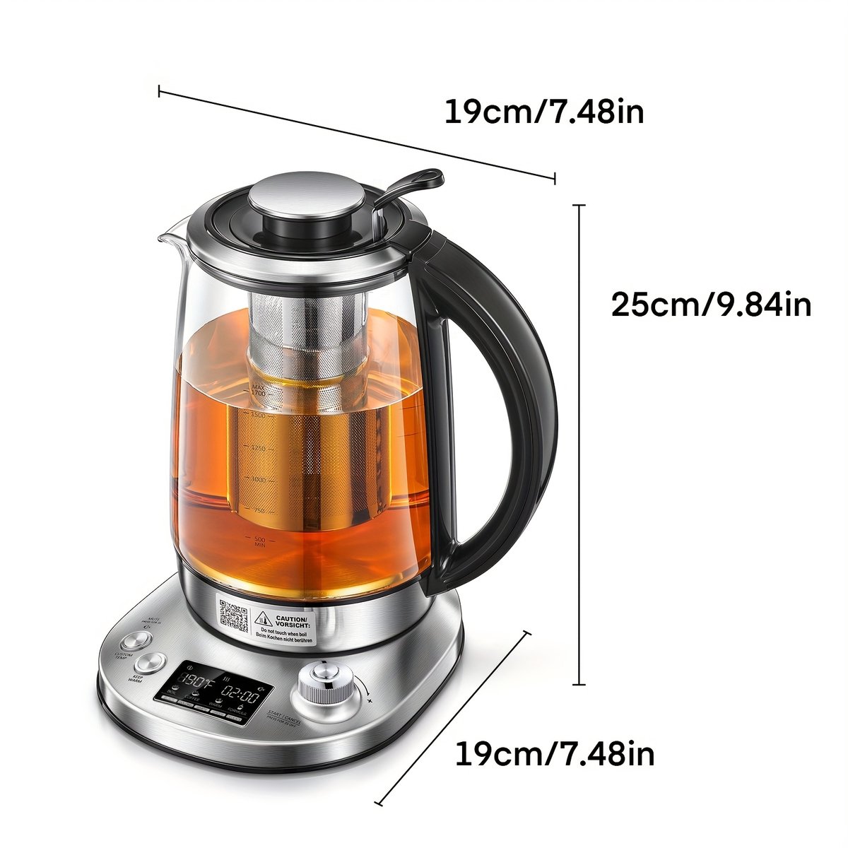 Waterkokers-Waterkoker met 9 temperatuurregeling-Glazen Design- 2200W Vermogen-Uitneembare Infuus- 2-Uurs Keep Warm Functie-1.7-Liter Inhoud -Gemaakt van Borosilicaatglas en Roestvrij Staal-Geschikt voor Warme Thee en Koud Water.