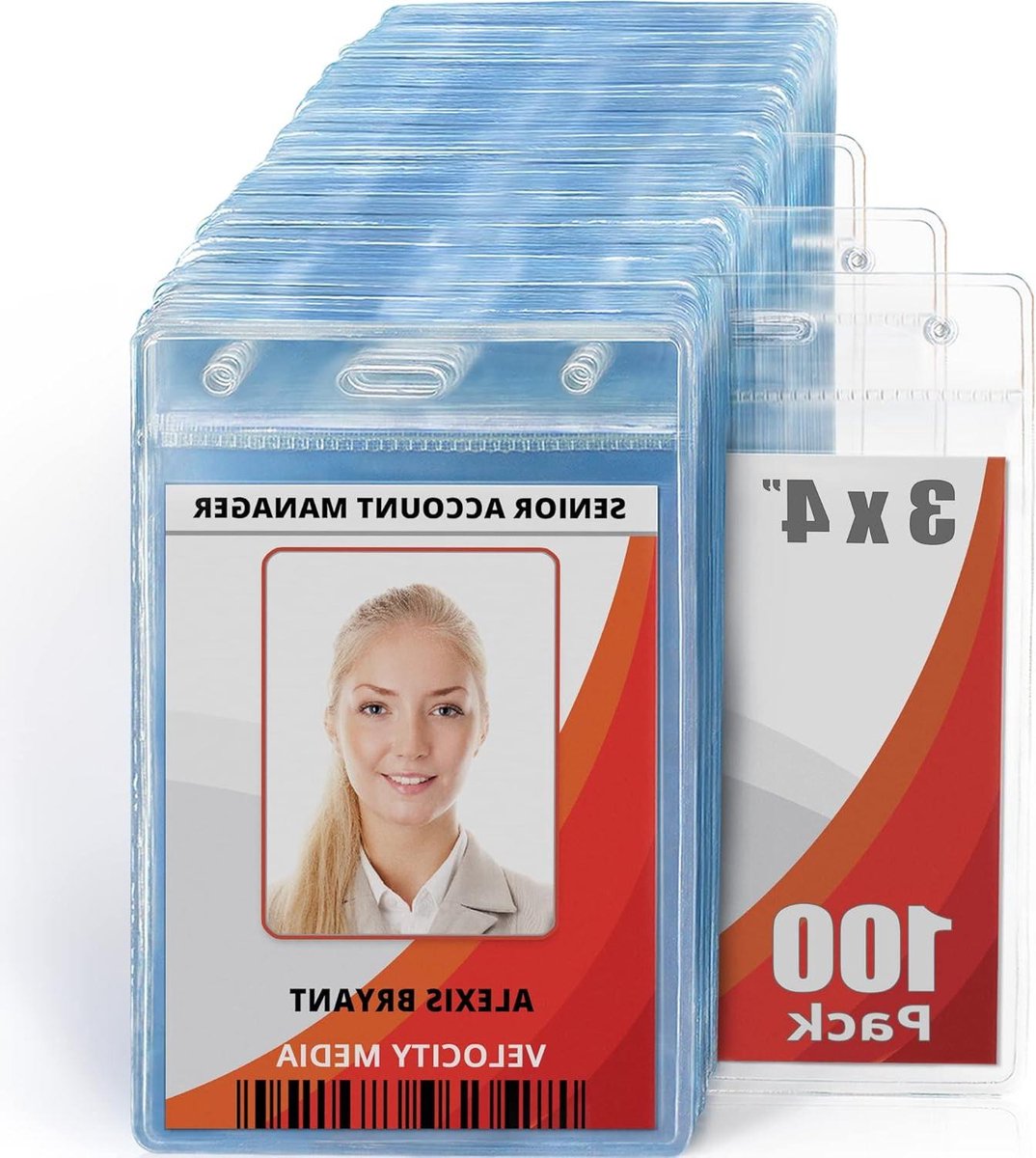 Verticale Kaarthouders - Naam ID Badge - Snelle Naamplaat Belasting - Scheurbestendig PVC - 101.6x76.2 mm - Helder