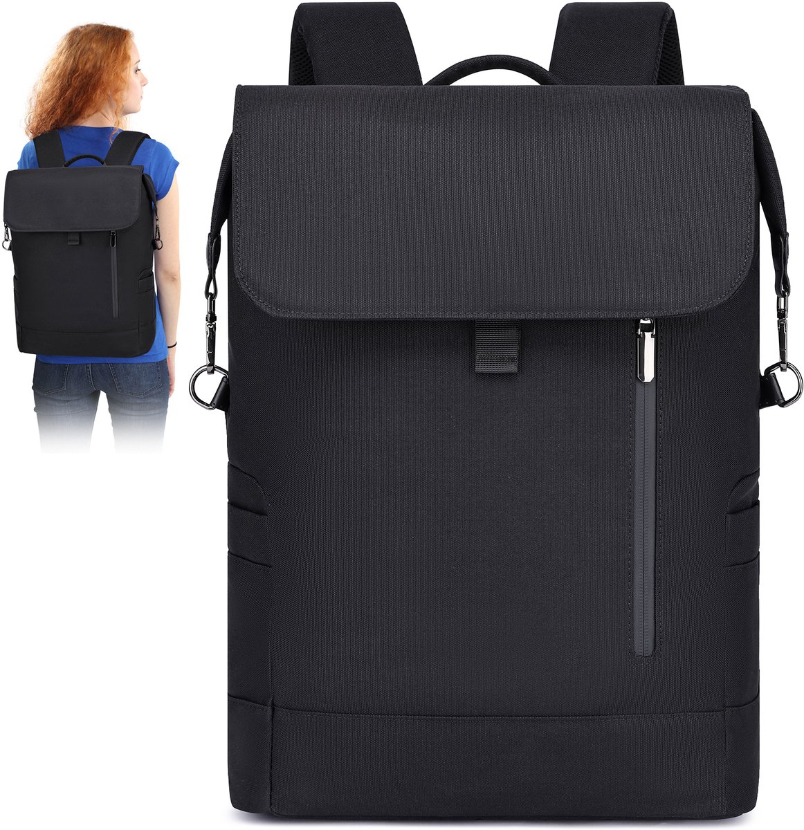 MIVRAY Laptoptassen - School Rugzak Volwassenen - Met Rolltop Sluiting En 15.4 Inch Laptopvak Voor Werk En Studie - Nylon - Zwart