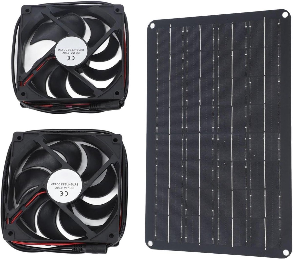 Zonnepaneel Ventilator - Ventilatieset - Efficiënt Ventileren - 15W Zonnepaneel - 12V DC - Zwart