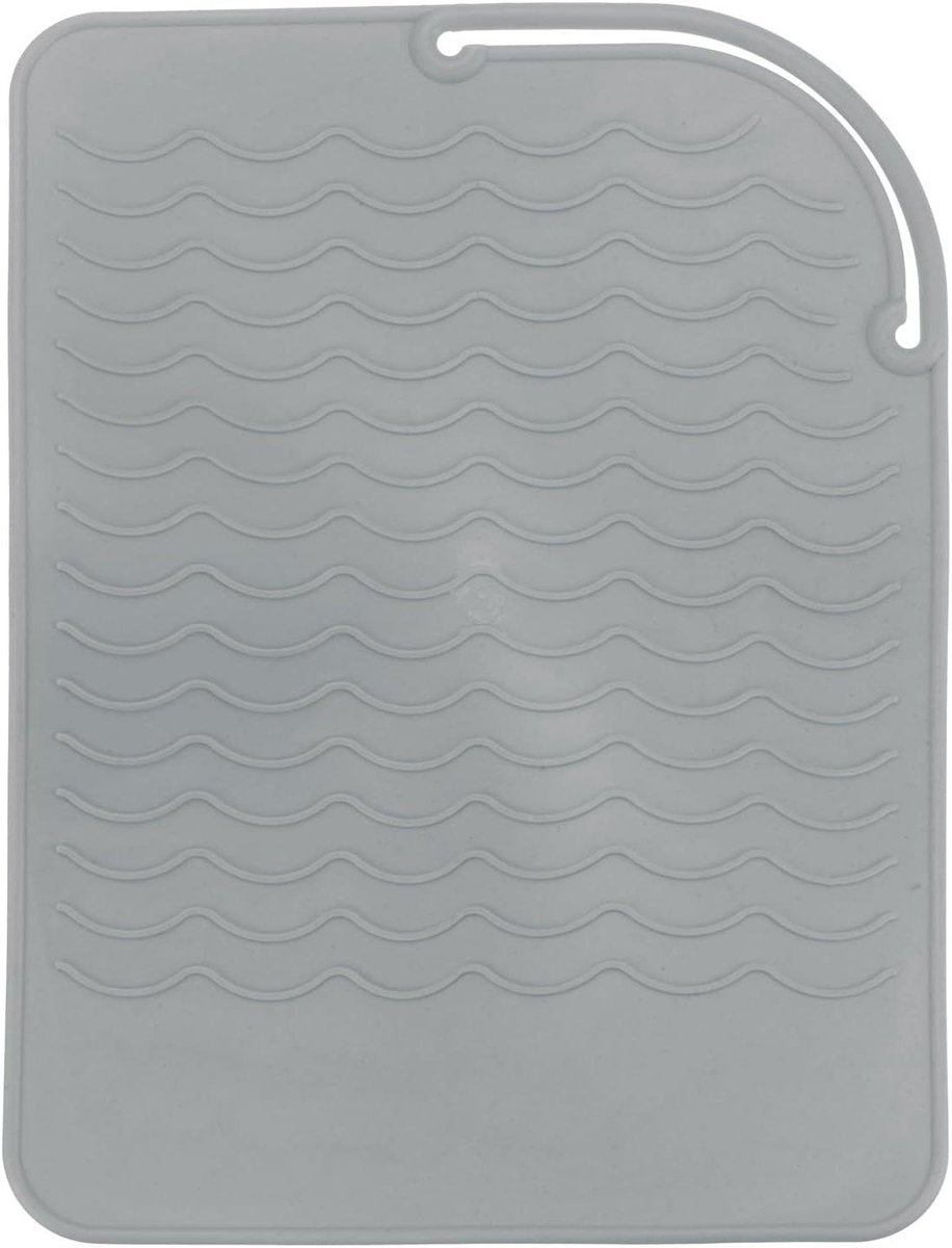 Krultang Mat - Hittebestendige Pad - Haar Styling - Golvend Antislip Ontwerp - 21 x 15.5 cm - Grijs