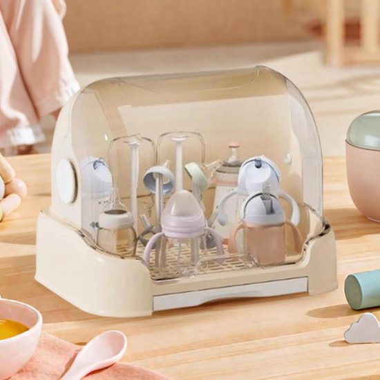 Babyfles Organizer - Flessenhouder Droogrek - Babykamer Opbergen - Stofvrije Deksel - 26 cm Hoog - Romig — afbeelding 2