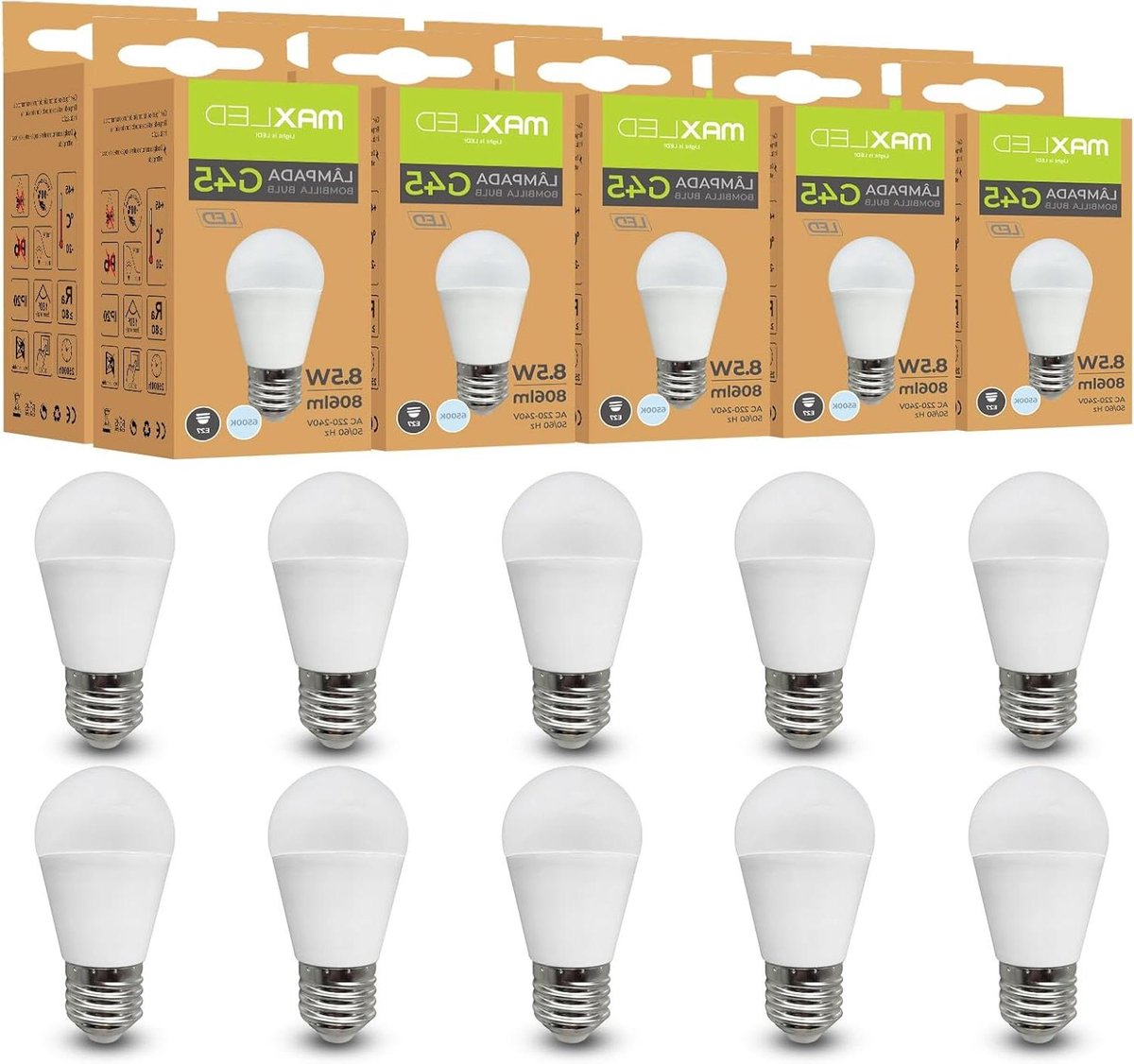 LED Lampen - Bolvormige Lampen - Energie Besparen - Vervangt 64W Halogeen - 10 Stuks - Daglicht