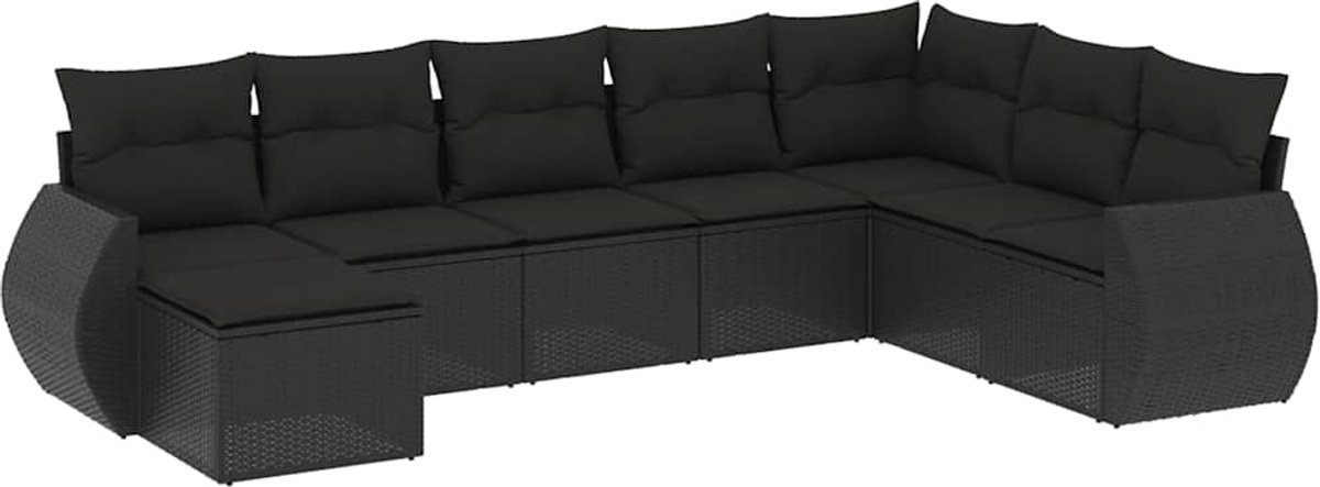 vidaXL 8-delige - Loungeset - met - kussens - poly - rattan - zwart