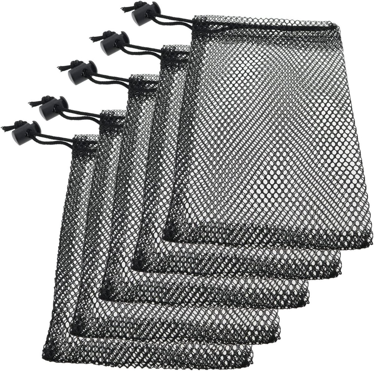 Mesh Zakjes - Net Tassen - Spullen Opbergen - Verstelbaar Trekkoord - 5 stuks 100x145mm - Zwart