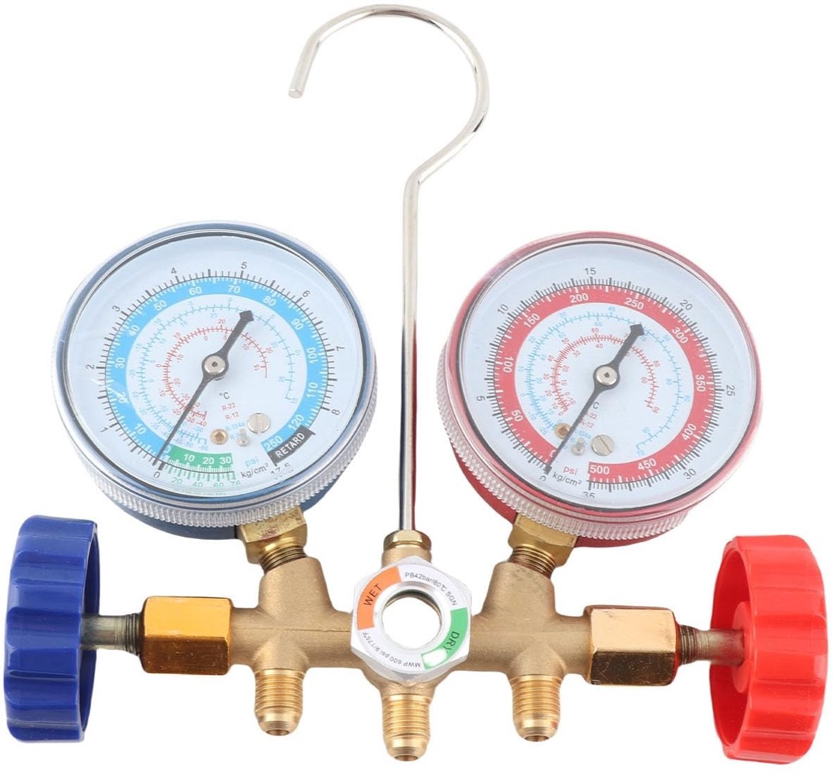 IMstore - AC Diagnose Manifold Gauge Set - Koelmiddel Gereedschap - Professioneel - Inclusief Slangen en Haak - Voor Auto en Huishoudelijke A/C - U...