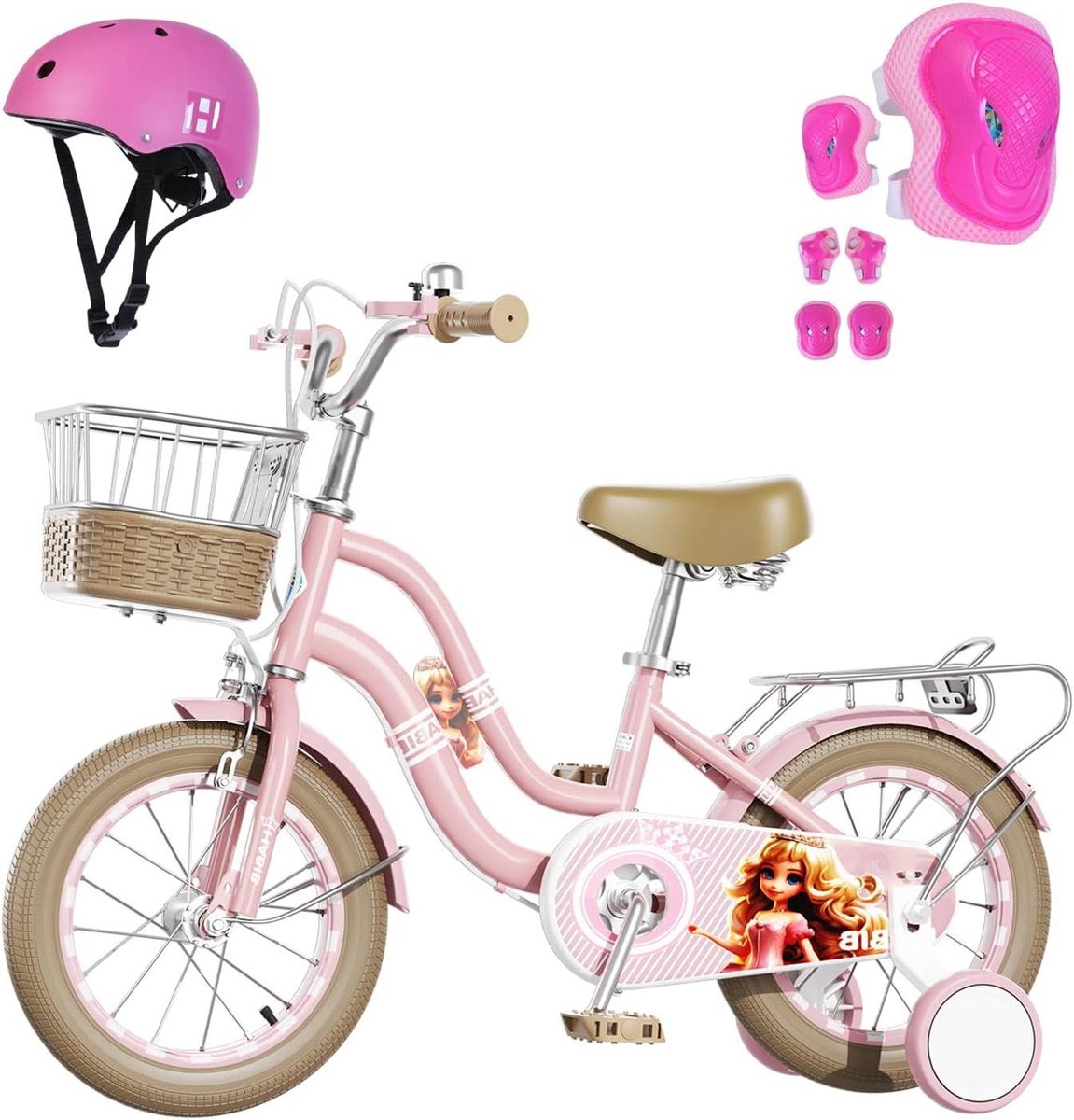 Meisjesfiets - Kinderfiets Fiets voor meisjes - Veilig leren fietsen - Compleet met beschermset - 12-16 inch - Roze