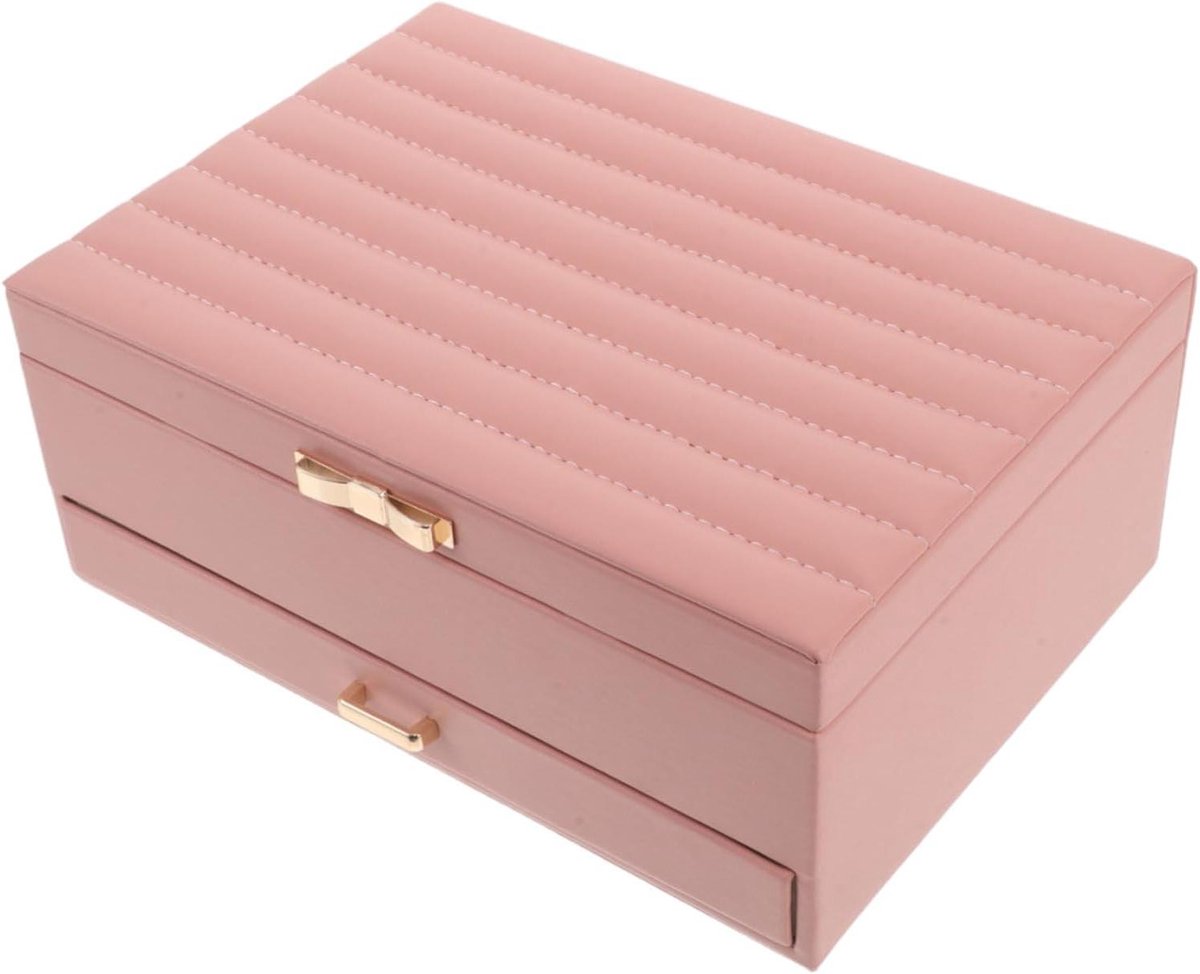 Sieradendoos - Opbergdoos - Reizen en thuis - Zachte PU bescherming - 24 x 17 x 9.7 cm - Roze