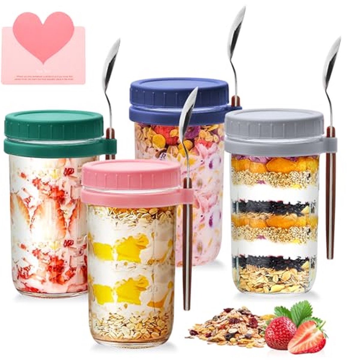 Overnight Oats Potjes - Mason Jar - Meusli Beker met Deksel - portiebeker