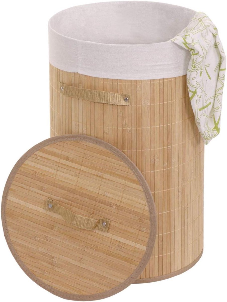 Wasmand Bamboe Wasbox Wasbak Kleding Sorteren Met Uitneembare Waszak 59x35cm 50L Natuurlijk