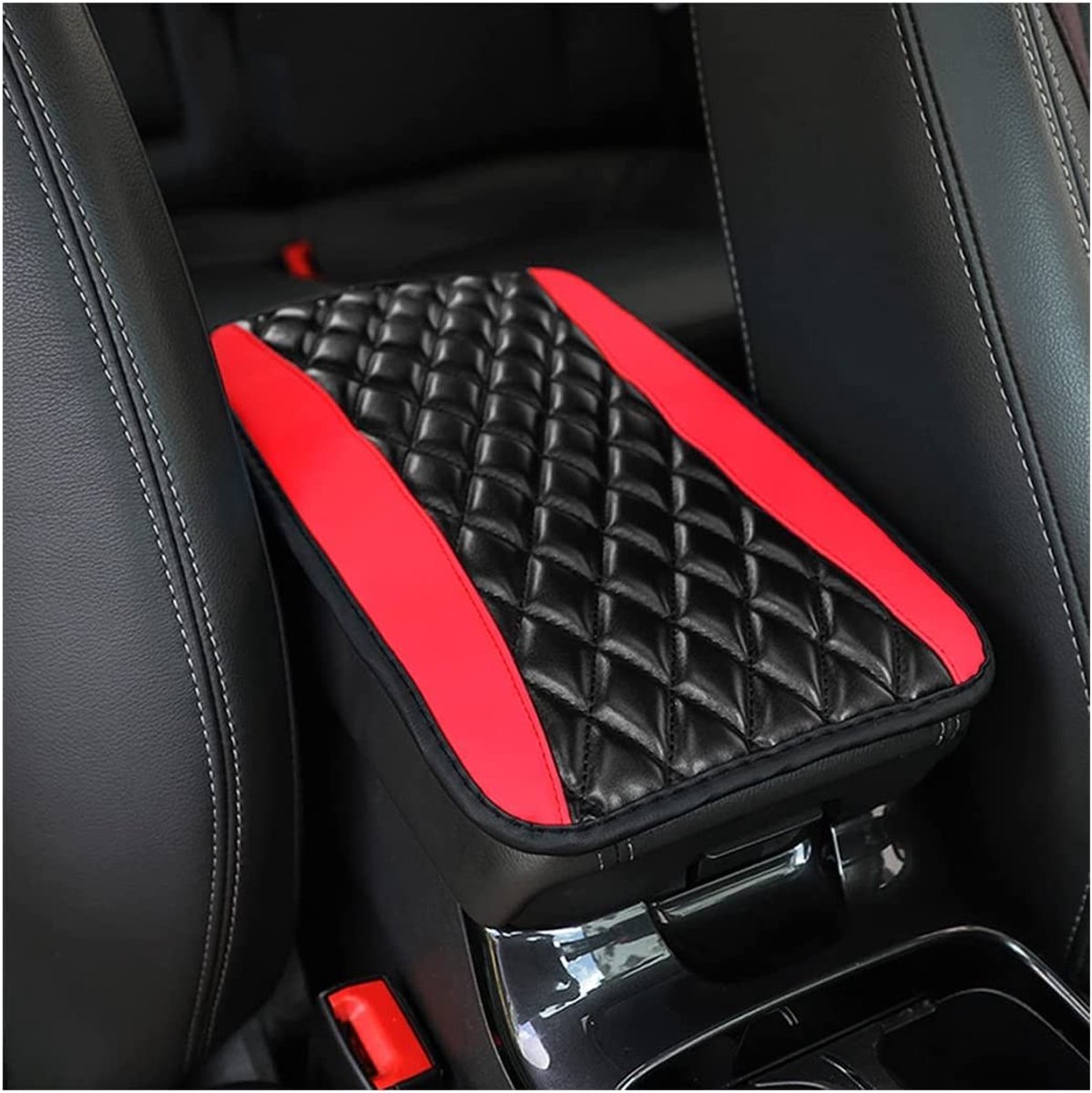 Allecto - Lederen auto-armsteunkussen - Waterdicht zitkussen - Comfortabele auto-accessoires - Rood - Geschikt voor de meeste auto's - Luxe uitstra...