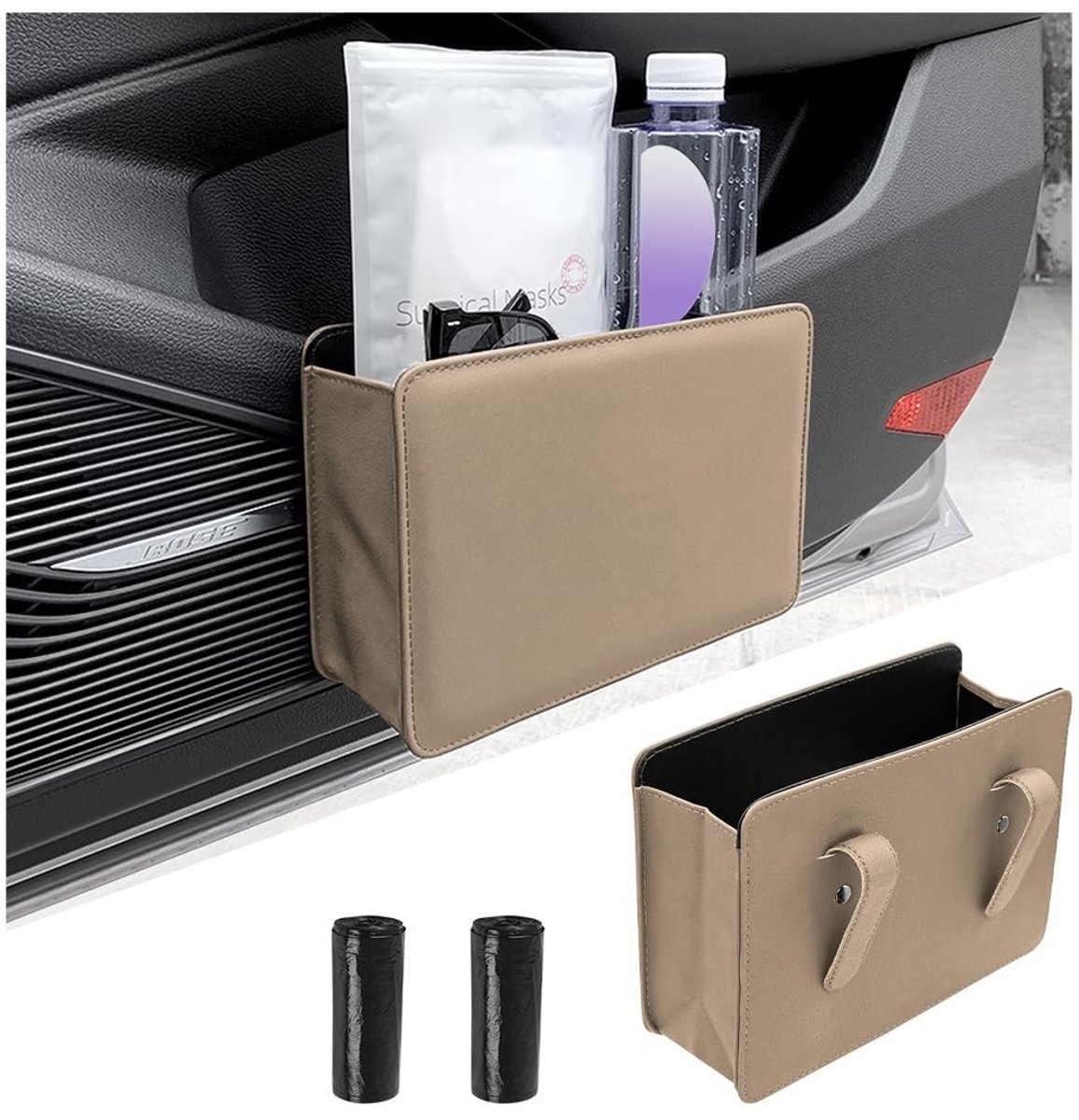 Allecto - Opvouwbare auto vuilnisbak - Vuilnisemmer auto - Lekvrij en duurzaam - Beige - Auto-organizer - Voor in de auto - Beige