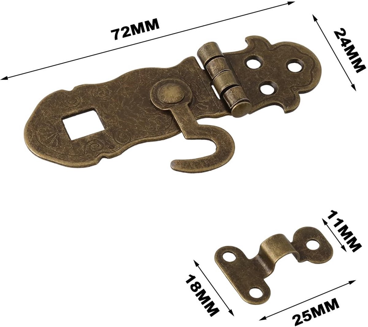 Allecto - Bronzen Latch Lock - Vintage Hasp Latch - 72x24mm - Dozen en DIY Projecten - Antiek ontwerp - Robuuste sluiting - Geschikt voor diverse t...