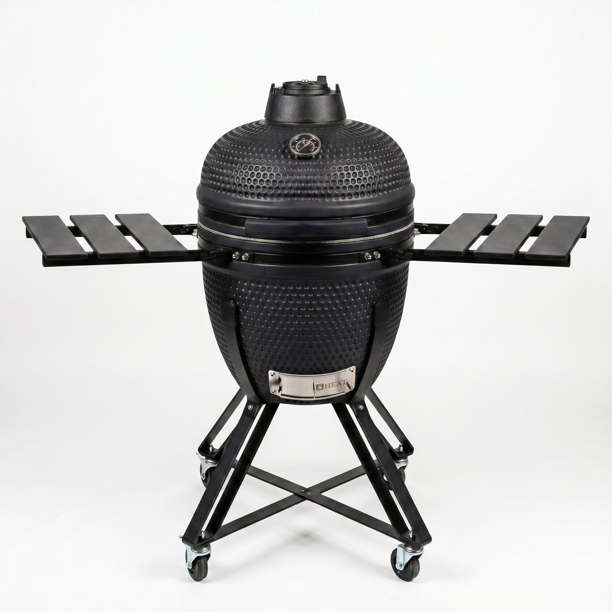 HEAT Premium Kamado Barbecue Fyregg 18 Inch - Keramische BBQ - Zwart - Inclusief Onderstel, Zijtafels & Grillrooster 38 cm - L 103,5 x B 59 x H 105 cm