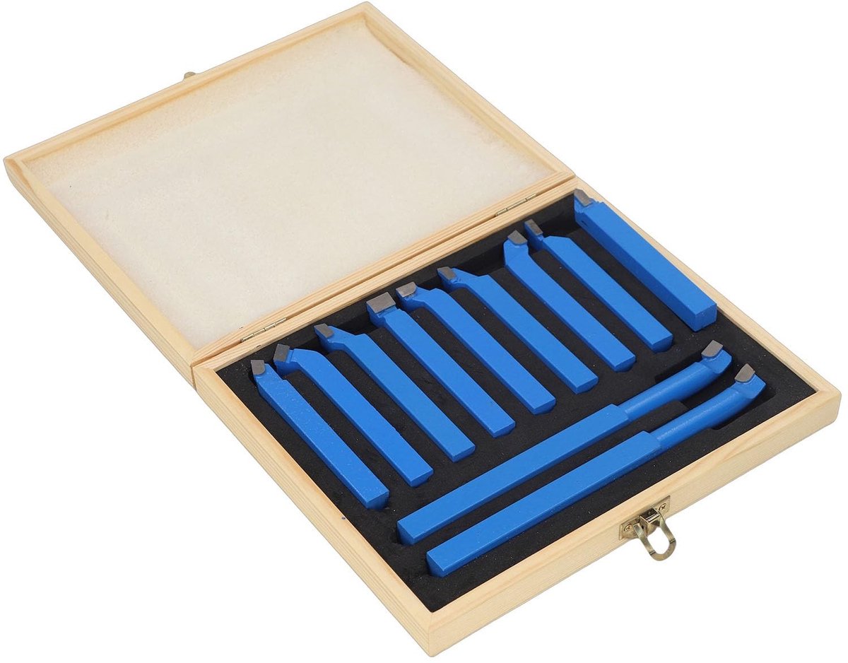 Allecto - Hardmetalen draaistaalset - Draaibeitelset voor draaimachines - Hoogwaardige gereedschapset - 12 x 12 mm - 11 stuks - Inclusief houten ko...