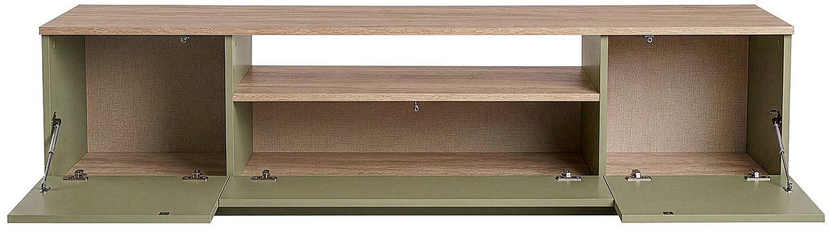 Vente-unique Tv-meubel met 3 deuren en 1 nis - Saliegroen en naturel - LOTULA Groen, Natuurlijk licht