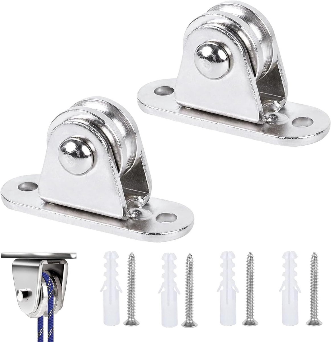 Allecto - Metalen katrolrollen - Katrol met dubbele lagers - Ideaal voor touwen - Zilver - Stevige katrol - Geschikt voor diverse toepassingen - 2 ...