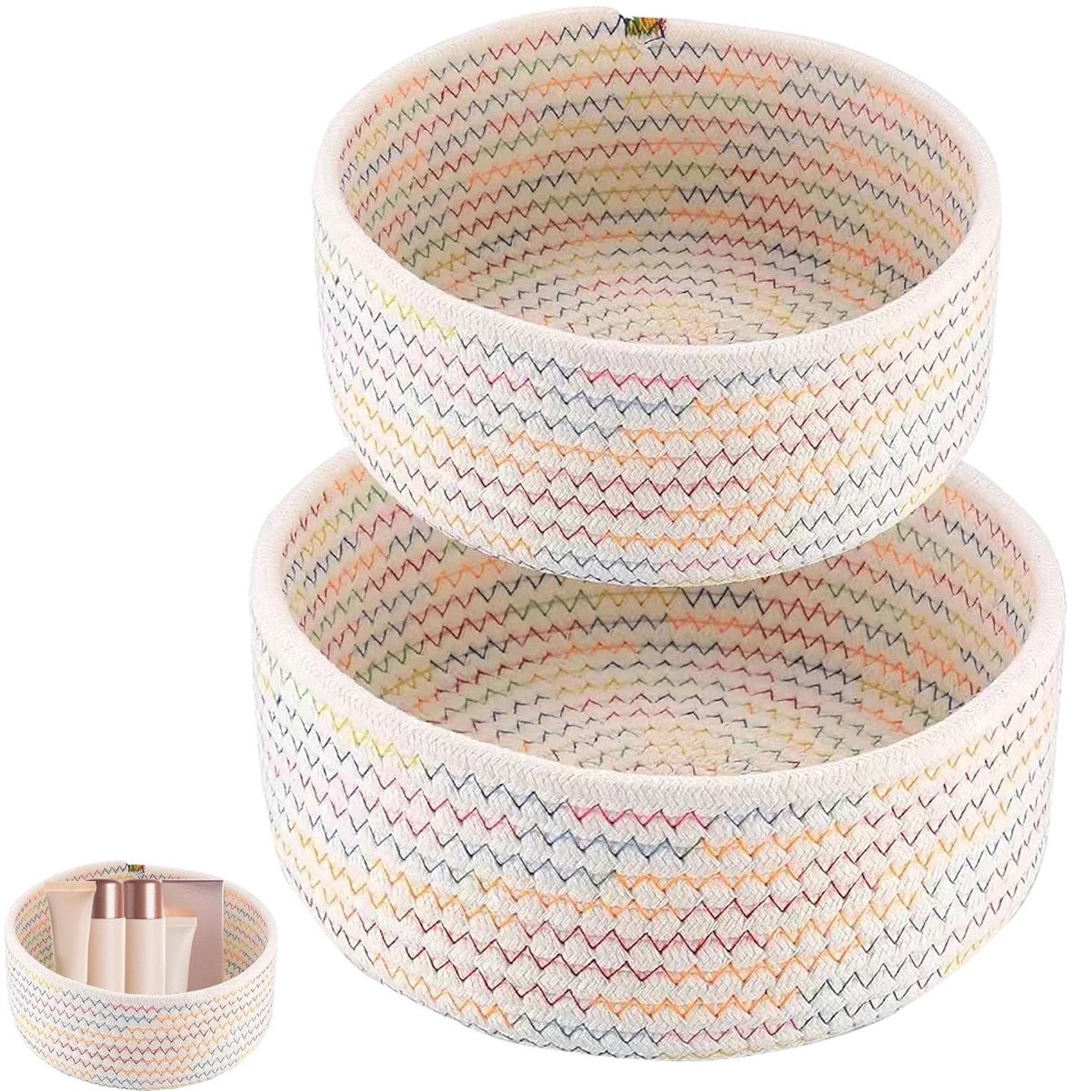 Allecto - Opbergmanden Set - Woven Cotton Rope - Duurzaam en Veilig - Diameter 21 cm - Kleine Opbergmanden - Organiser voor Kinderkamer en Badkamer