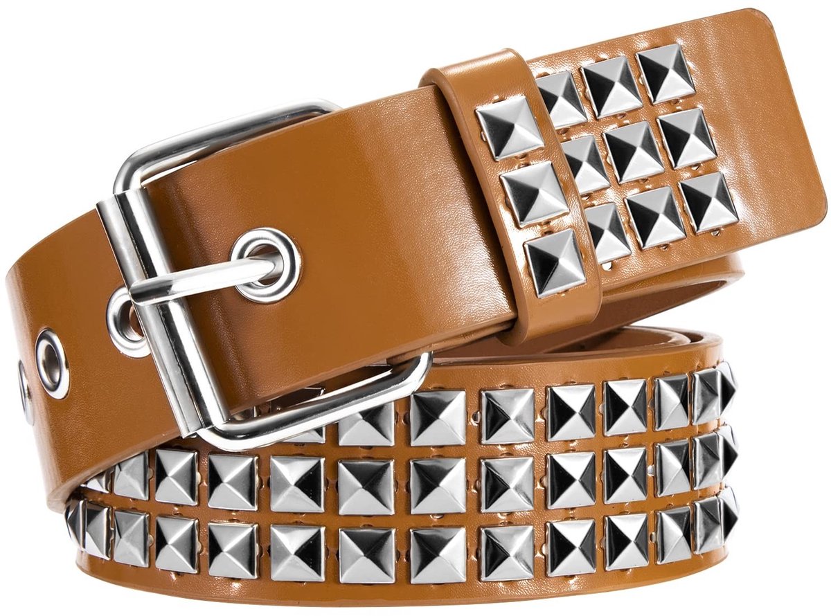Allecto - Rivets Belt Skirt - PU Leer - Punk Stijl - Khaki - Gothic Accessoires - Unisex - 110cm