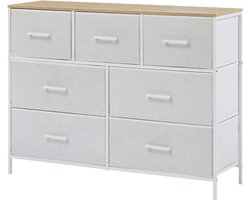 CASABEL ladekast met 7 laden, wit metalen frame en MDF-hout, opbergmeubel 100x30x75cm, praktisch en veelzijdig