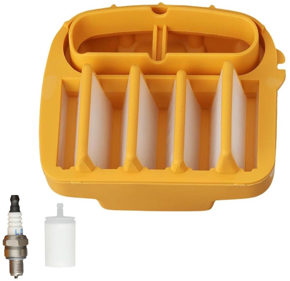 Een reparatieset voor kettingzagen, geschikt voor Husqvarna H560/556/562/H555, inclusief bougies, oliefilter en andere onderhoudsaccessoires voor de kettingzaag.