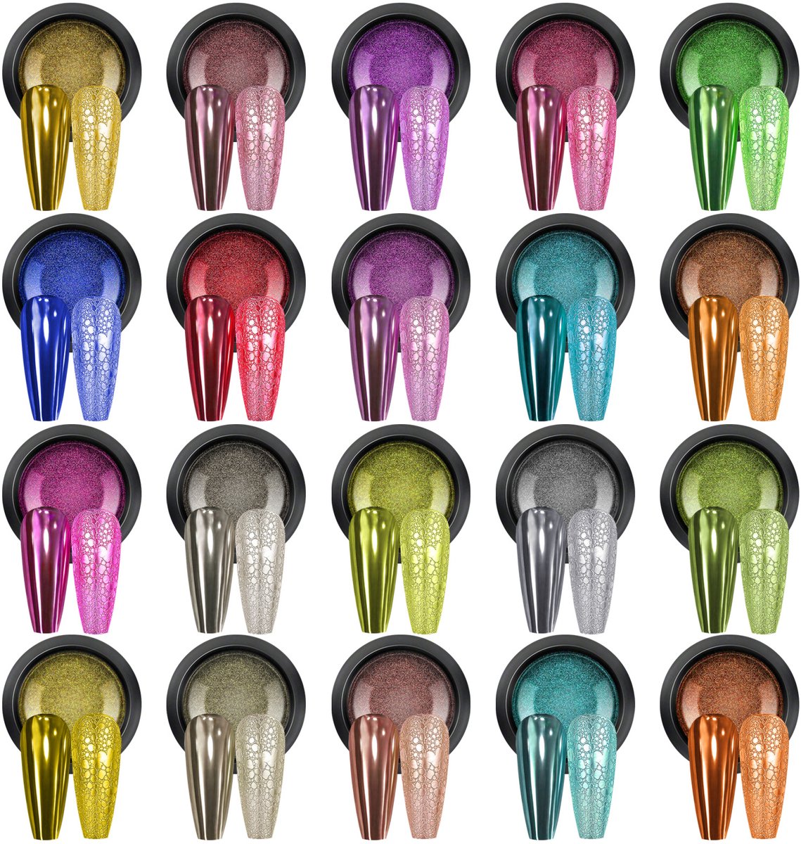 OLOEY Chromen nagelpoederset-20 kleuren metallic spiegelend holografisch iriserend chroompoeder voor gelnagels-nageldesignset voor beginners-doe-het-zelf manicure, thuisgebruik