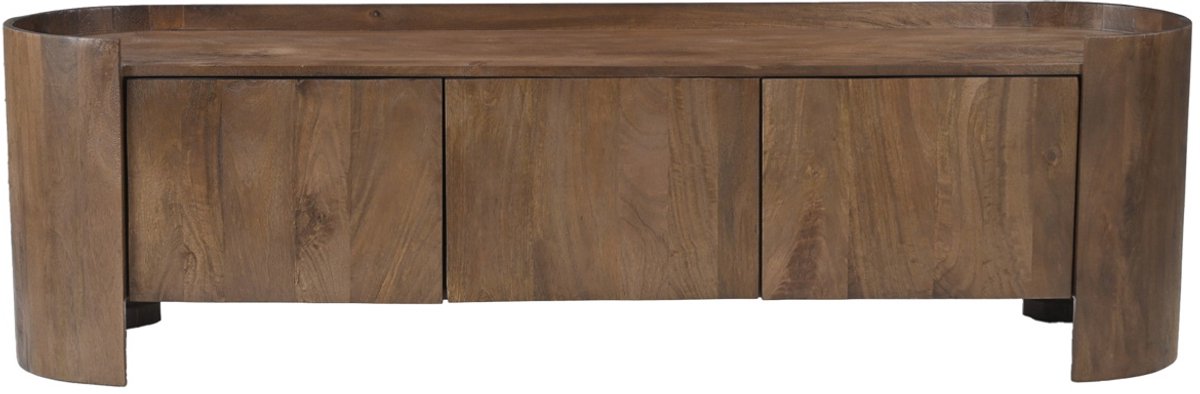 DÉJA Living TV-meubel Xandrine Walnoot – Mangohout – Donkerbruin – Japandi – 3 Deuren – 175x40x50 cm
